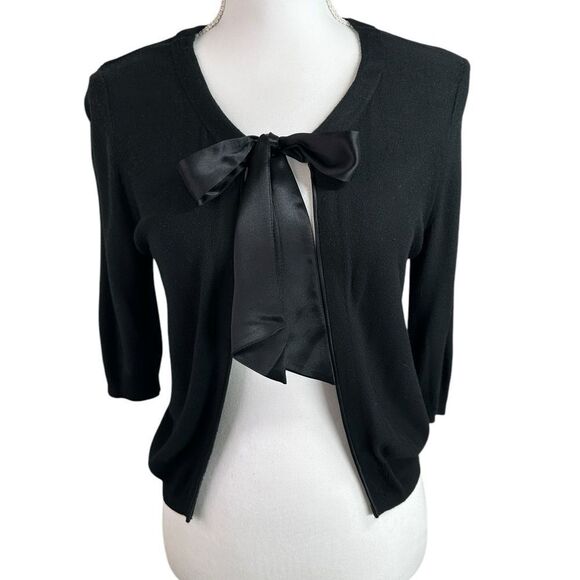 WHBM White House Black Market Elegant Black Cardigan with Satin Bow Size S - Picture 1 of 8